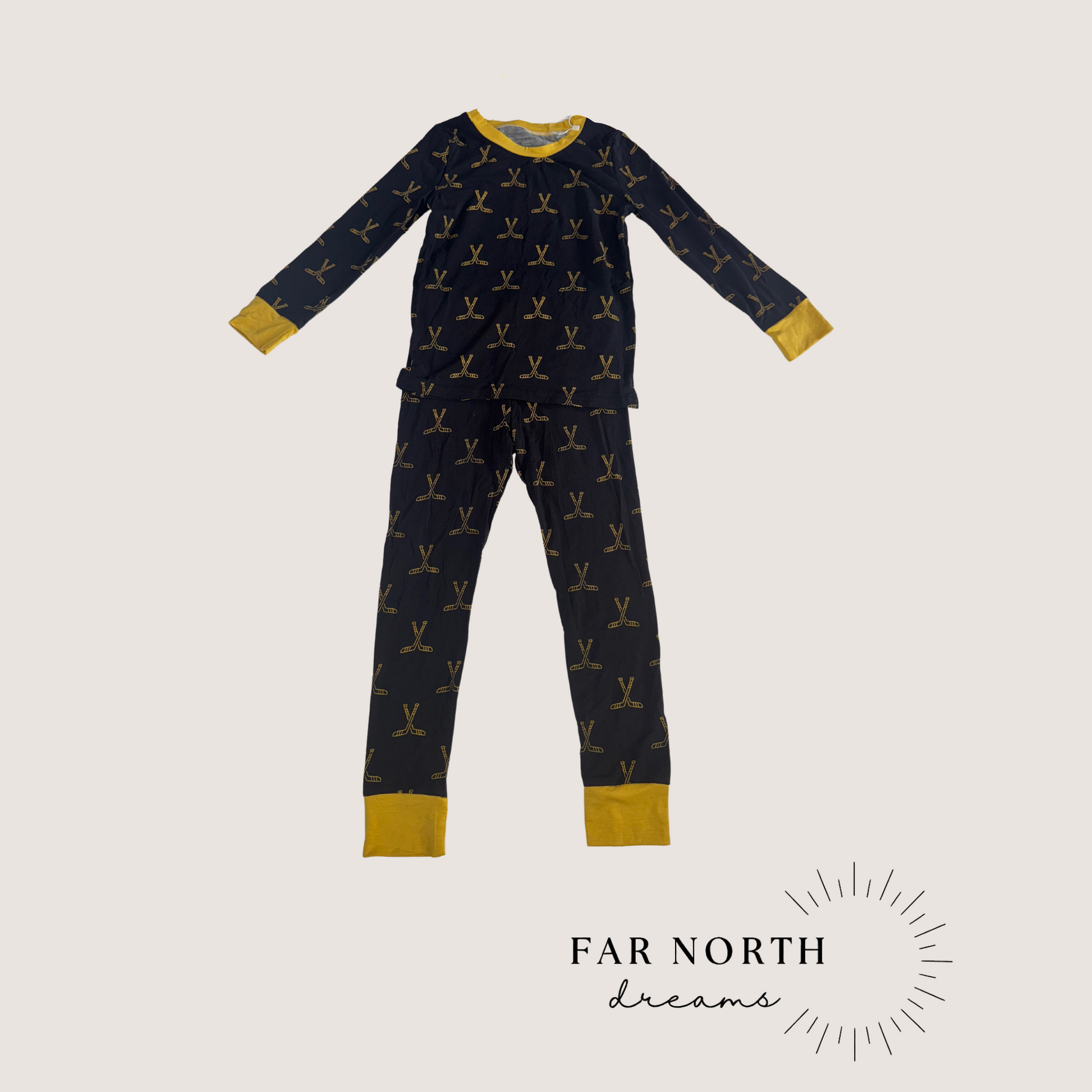 Black + Gold Hockey Long Sleeve Pajamas