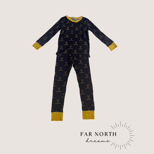 Black + Gold Hockey Long Sleeve Pajamas